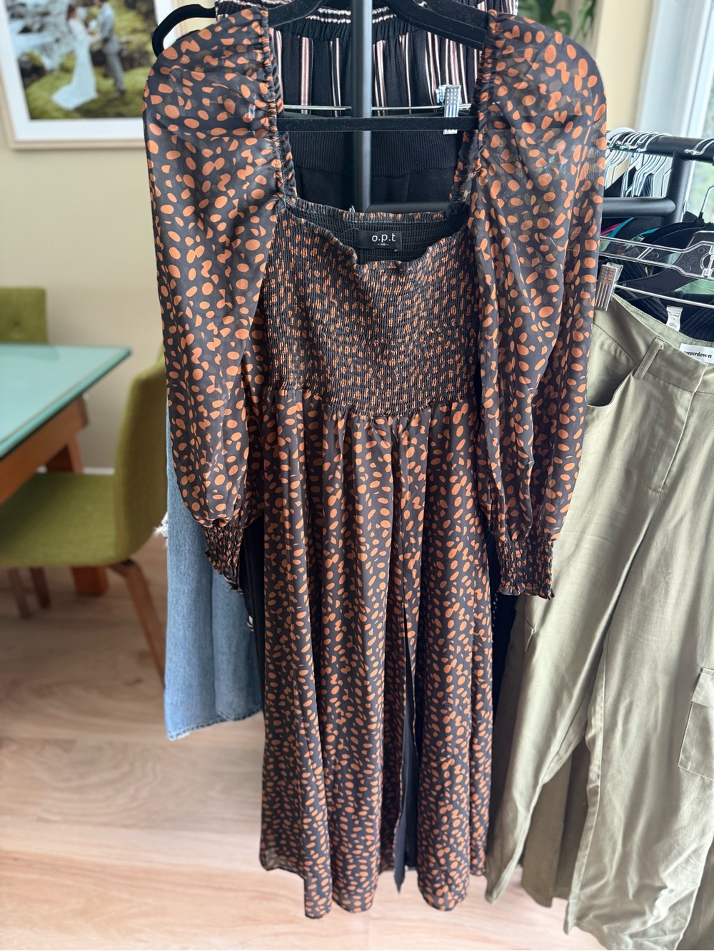 o.p.t. Women's Black Dress with Rust Dot Print